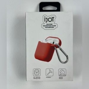Silicon protective cover case w/Carabiner hook for AirPods. Red